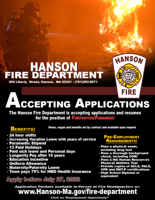 Job Posting Hanson Fire Department