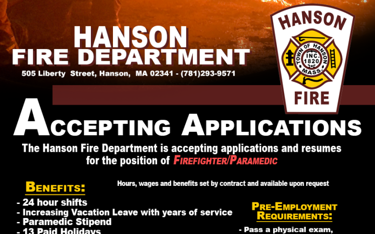 Job Posting Hanson Fire Department